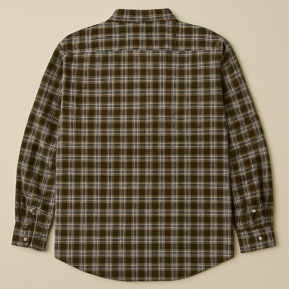Puritan Long Sleeve Button Down Dress Shirt in 2XL | Brown Plaid Cotton Blend - Picture 5 of 5